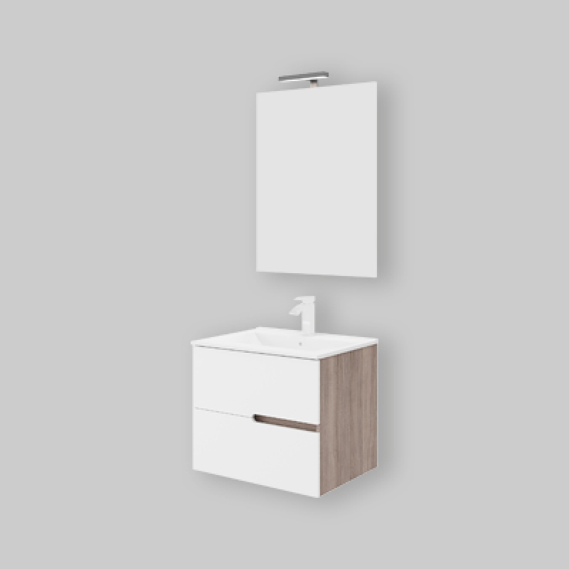 Savinidue COMPOSIZIONE MOBILE DA BAGNO EVA 60 Rovere fumo - Bianco Lucido EVA60/F00/RF