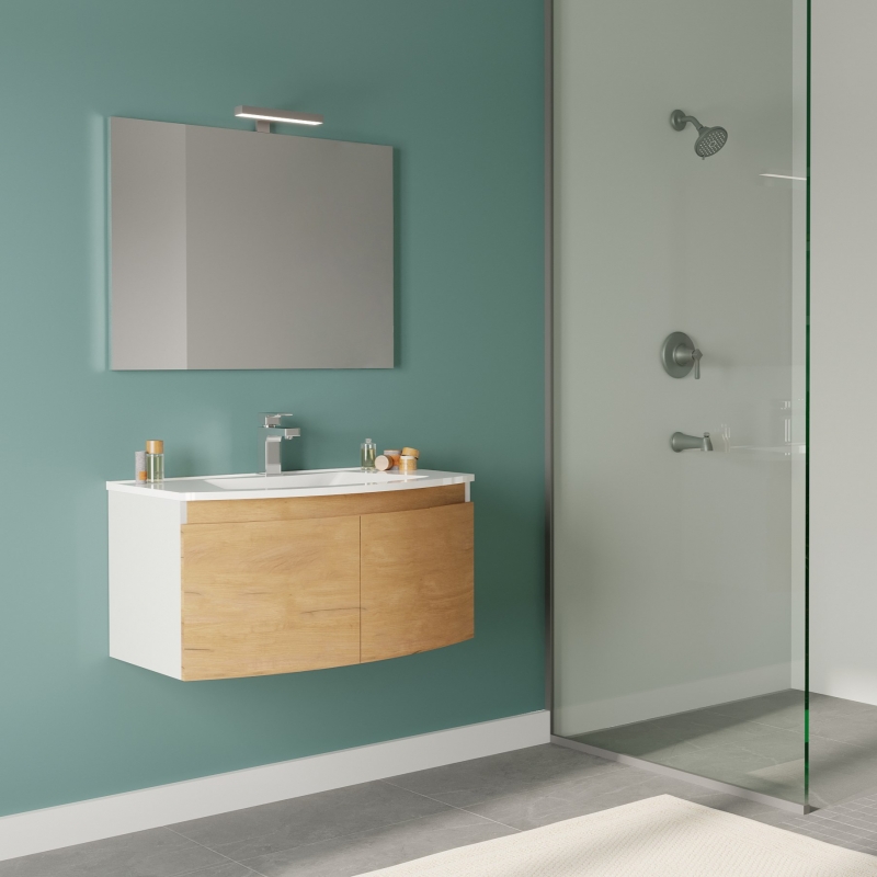 Savinidue Mobile da bagno WAVE 80 cm Bianco lucido e Rovere oro