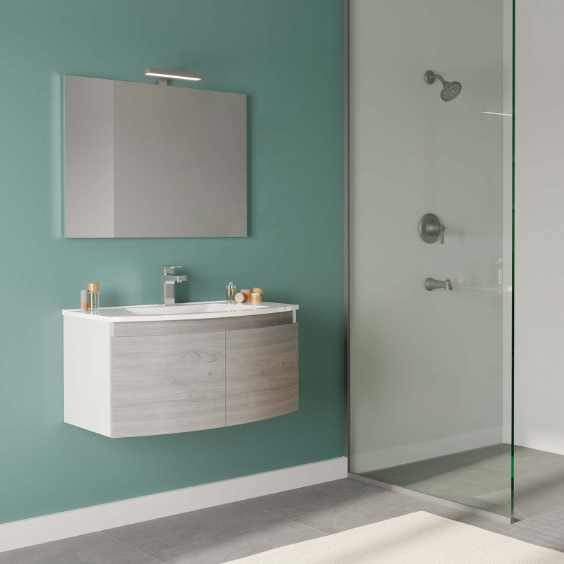 Savinidue Mobile da bagno WAVE 80 cm Bianco lucido e Legno nordico
