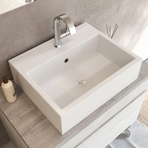 Oceano Lavabo da appoggio 43 x 51.5 x 14.5 cm VESUVIO Monoforo Ceramica Bianco
