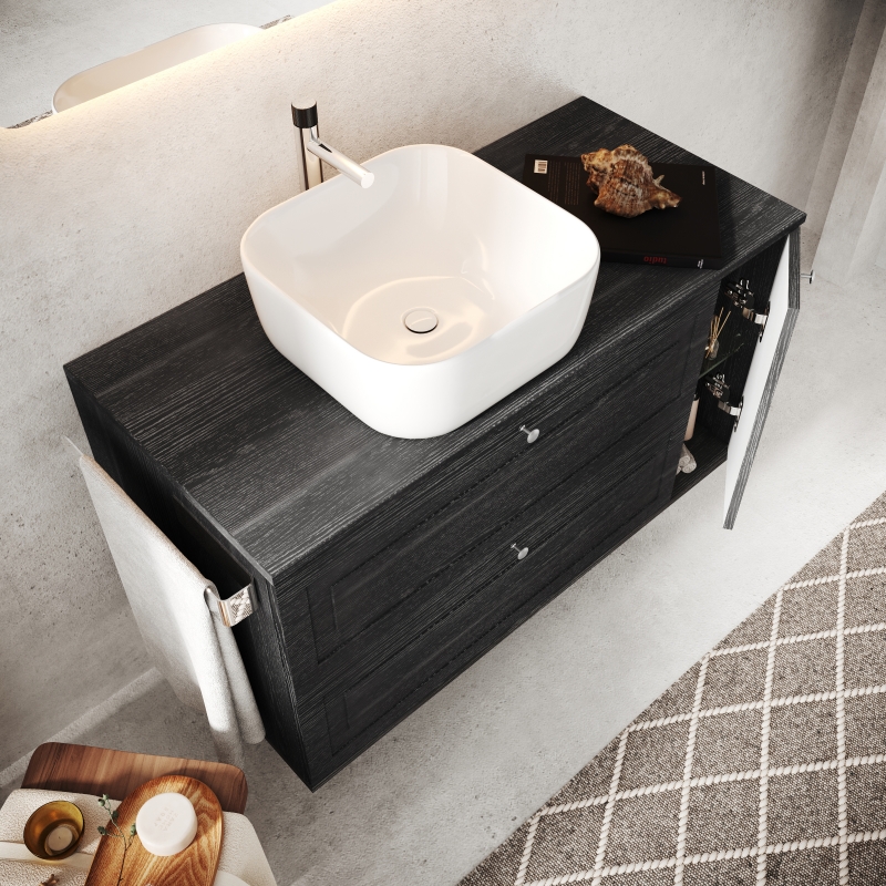 Oceano Lavabo da appoggio 39 x 12 x 39.5 cm VESUVIO Quadrato Bianco Lucido
