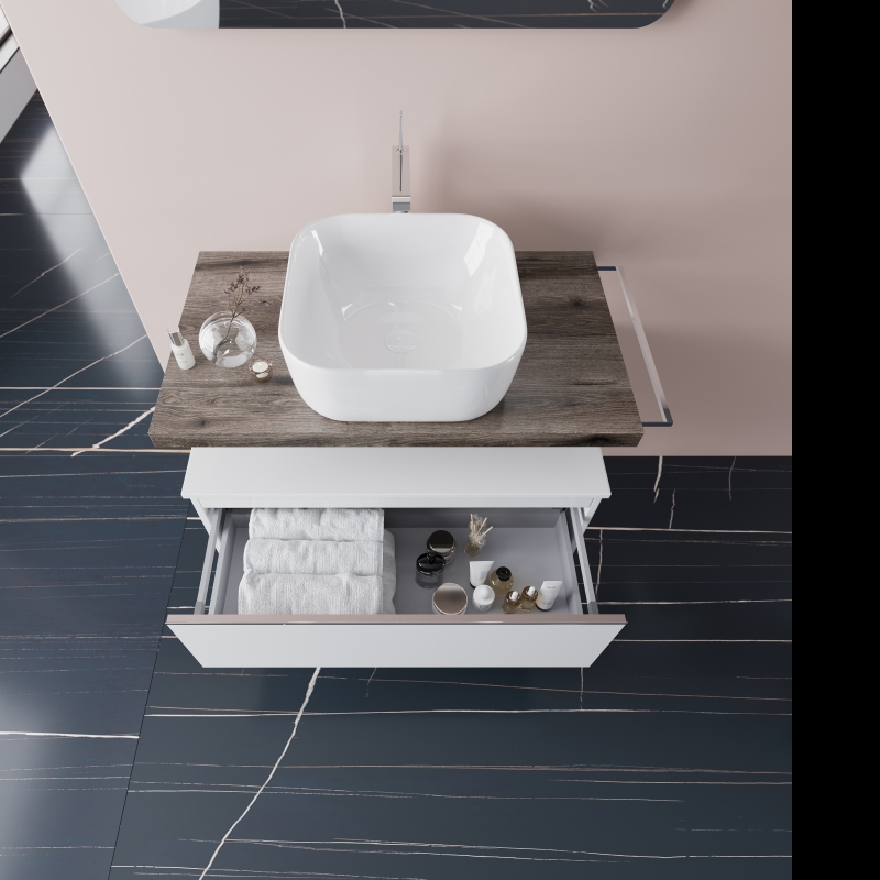 Oceano Lavabo da appoggio 39 x 12 x 39.5 cm VESUVIO Quadrato Bianco Lucido